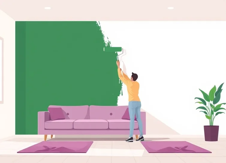 Peintre appliquant la peinture au rouleau sur un mur de salon